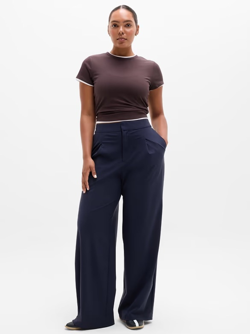 Athleta Pinnacle High Rise Trouser Pants 8P Navy Wide Leg